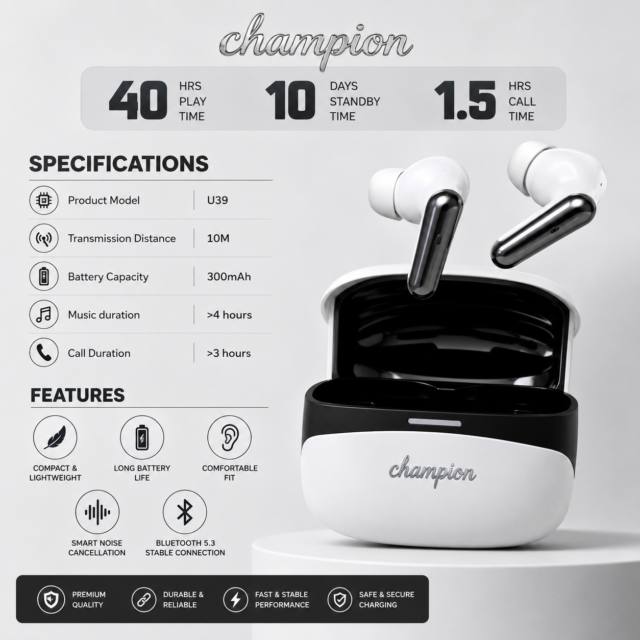 Champion U39 Wireless Stereo Earbuds - Image 5